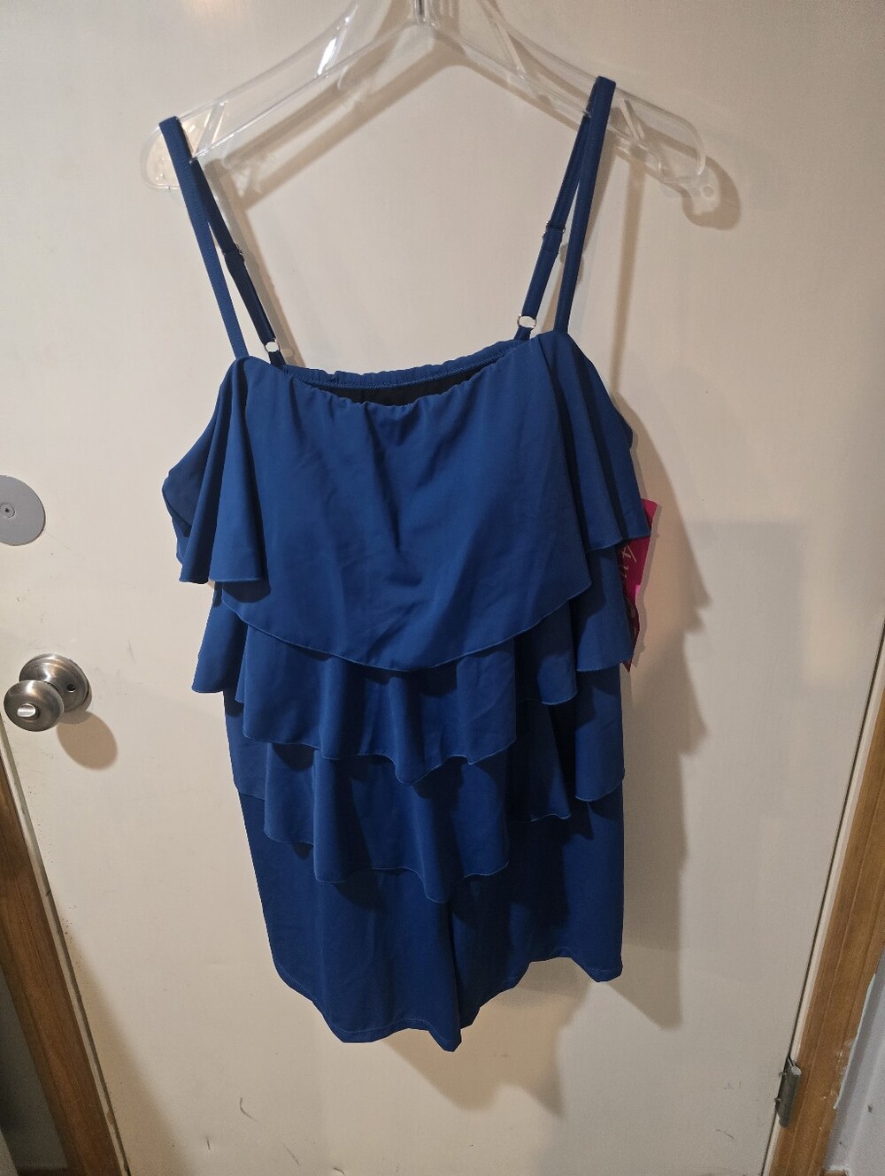 Fit 4 U Tiered Ruffle Tankini Swim Top – Teal 22W